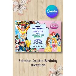 Twin Pokémon and Disney Princesses Invitation | Canva Template